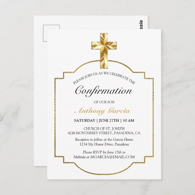 Elegant Gold Catholic Confirmation Invitation Postcard (Front/Back)
