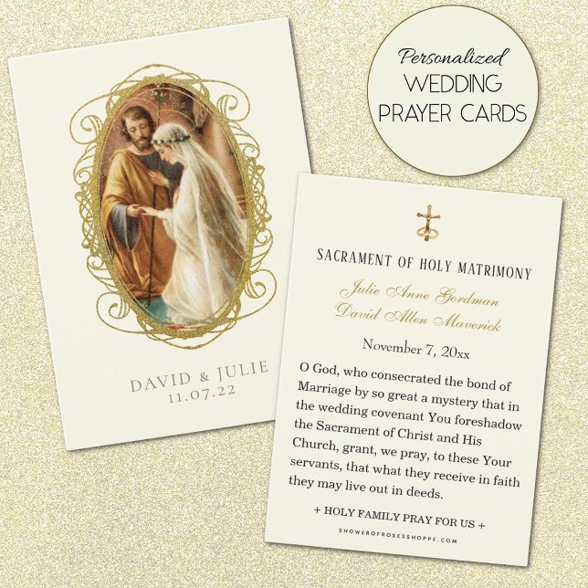 Elegant Gold Catholic Wedding Prayer Card (Personalized Traditional Catholic Wedding Prayer Cards)