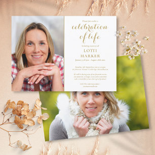 Elegant Gold Celebration of Life Funeral 2 Photo Invitation