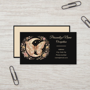Elegant Gold Celestial Butterfly Moon Floral Art Business Card