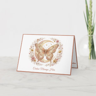 Elegant Gold Celestial Butterfly Moon Floral Art Card
