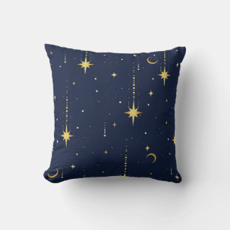 Elegant Gold Celestial Moon & Stars Seamless Patte Cushion