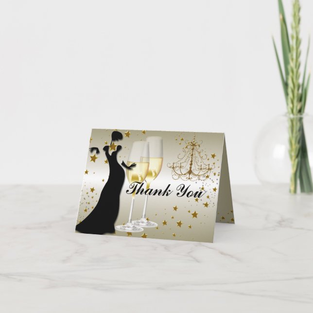 Elegant gold champagne & chandelier Thank You Card (Front)