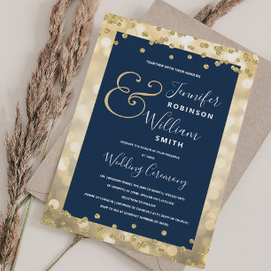 Elegant Gold Champagne Navy Blue Wedding Invitation