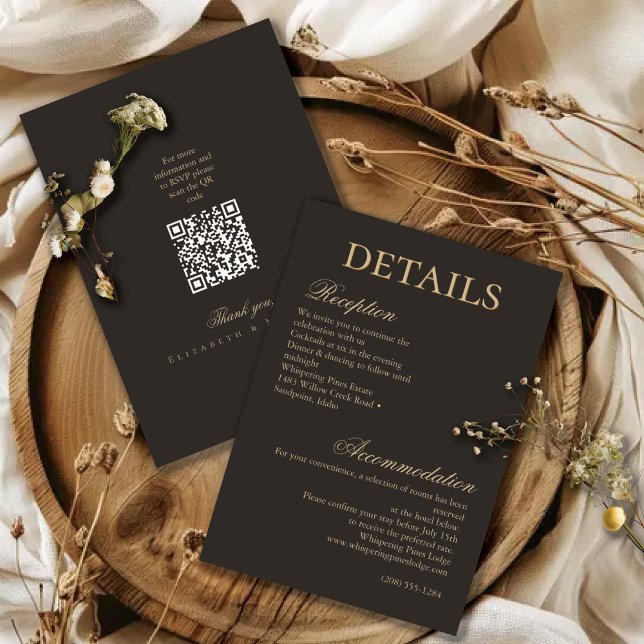 Elegant Gold Charcoal Minimalist Wedding Details Enclosure Card (Creator Uploaded)