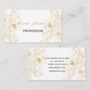 Elegant Gold Cherry Blossom Flowers White Design Business Card