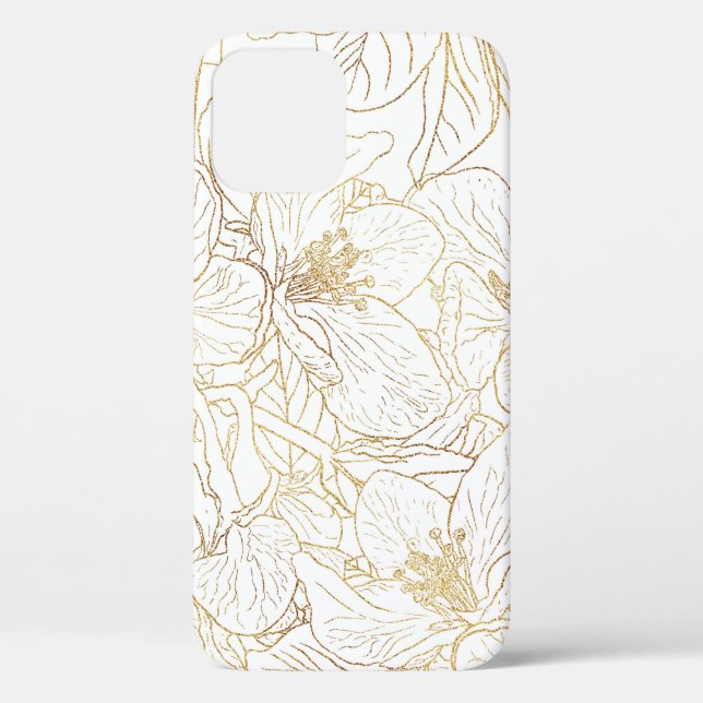 Elegant Gold Cherry Blossom Flowers White Design Case-Mate iPhone Case (Back)
