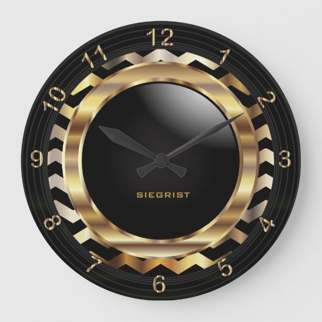 Elegant Gold Chevron Design Large Clock (Front)