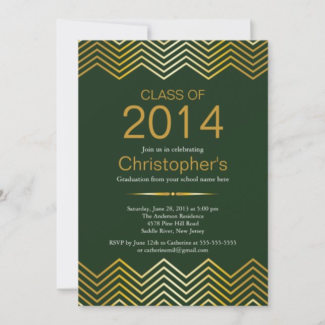 Elegant Gold Chevron Graduation Party Invitation (Front)