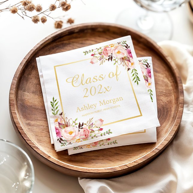 Elegant Gold Chic Floral Graduation Party Napkin (Creator Uploaded)