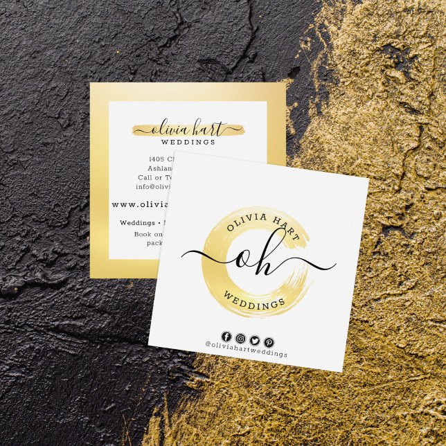 Elegant Gold Chic Paint Swash Logo Custom Stylist Square Business Card (Creator Uploaded)