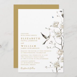 Elegant Gold Chinoiserie Floral Garden Wedding Invitation