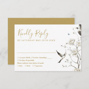 Elegant Gold Chinoiserie Floral Garden Wedding RSVP Card