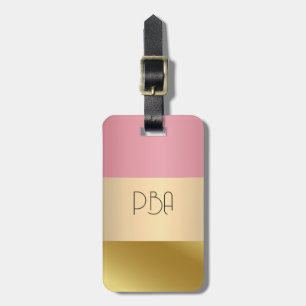 Elegant Gold Chopper Pink Metallic monogram Name  Luggage Tag