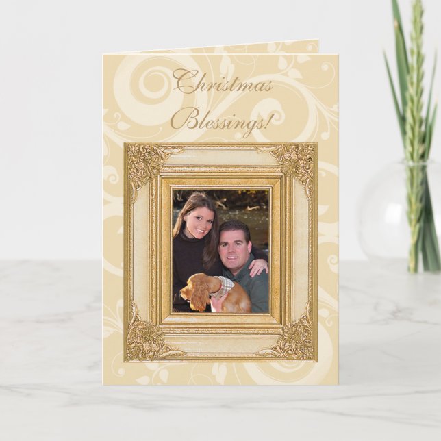 Elegant Gold Christian Photo Christmas Card, Verse Holiday Card (Front)