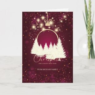 Elegant Gold Christmas Ball Forest Red Holiday Card