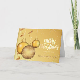 Elegant Gold Christmas Balls  Christmas Holiday Card