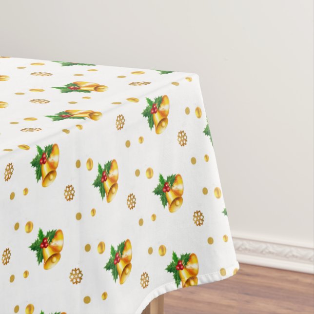 Elegant Gold Christmas Bells and Golden Confetti Tablecloth (In Situ)