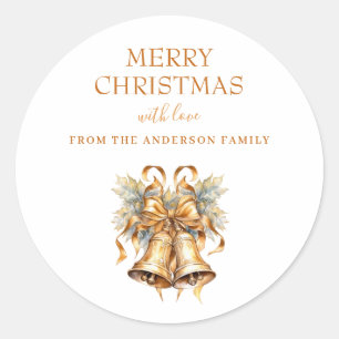 Elegant Gold Christmas Bells Custom Classic Round Sticker