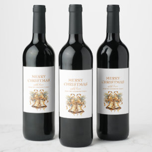 Elegant Gold Christmas Bells Custom Wine Label