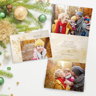 Elegant Gold Christmas Botanical Photo Tri-Fold Holiday Card