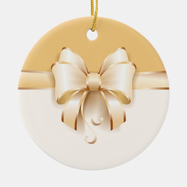Elegant Gold Christmas Bow Ceramic Tree Decoration (Front)