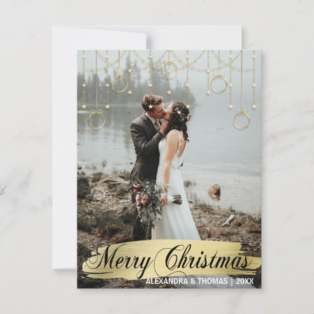 Elegant Gold Christmas First Married Engaged PHOTO Holiday Card (Front)
