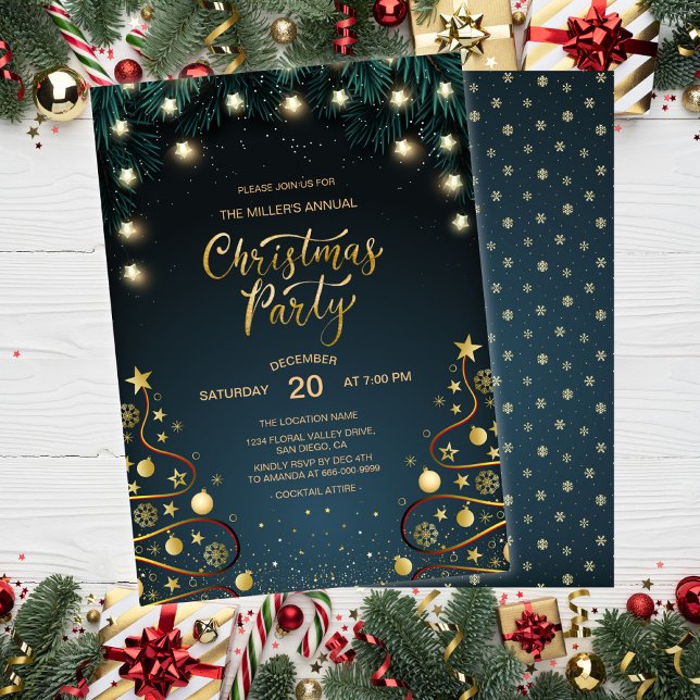 Elegant Gold Christmas House Corporate Party Invitation (Elegant Christmas Home Corporate Holiday Party Invitation)
