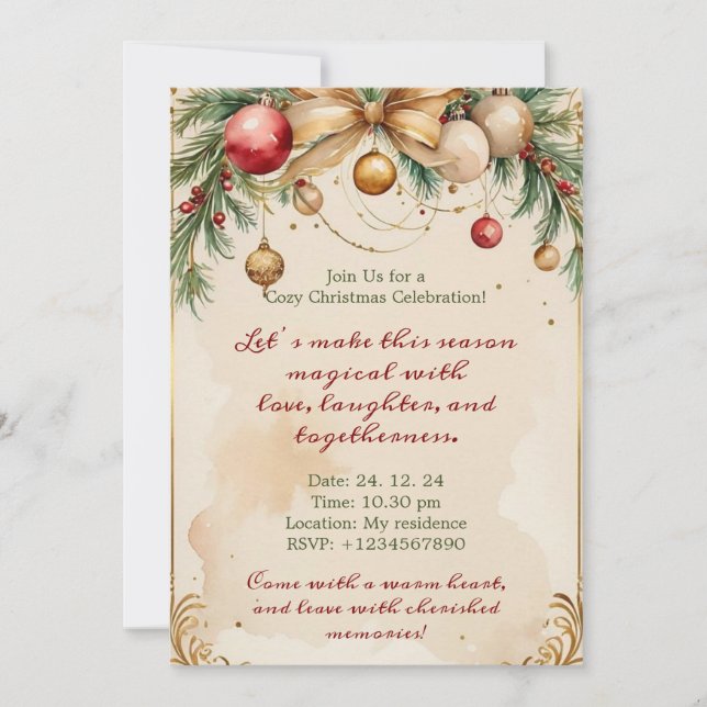 Elegant Gold Christmas Invitation with Invitation (Front)