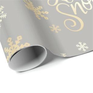 Elegant Gold Christmas Let It Snow & Snowflakes Wrapping Paper