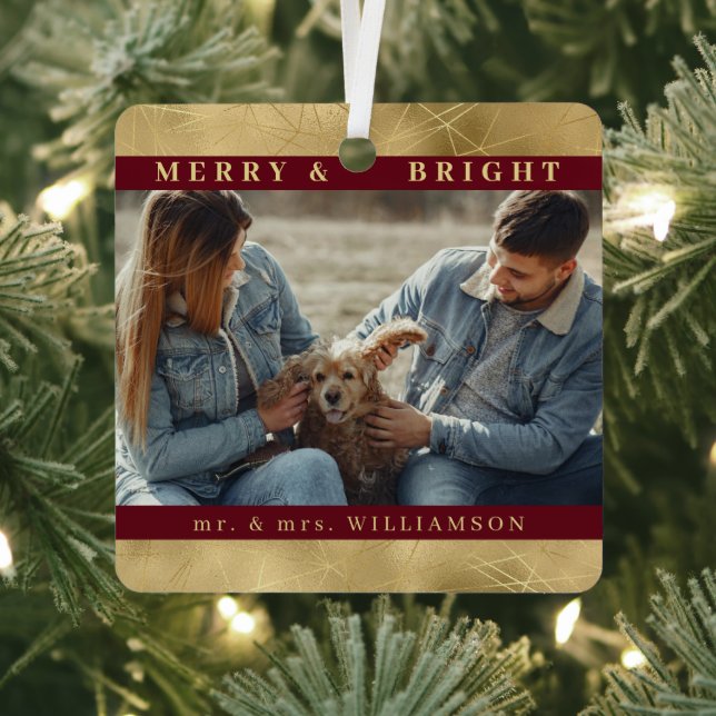 Elegant Gold Christmas Mr and mrs Couple Photo Metal Tree Decoration (Insitu)