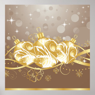 Elegant Gold Christmas Ornaments and Glitter Poster