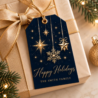 Elegant Gold Christmas Ornaments Happy Holidays Gift Tags