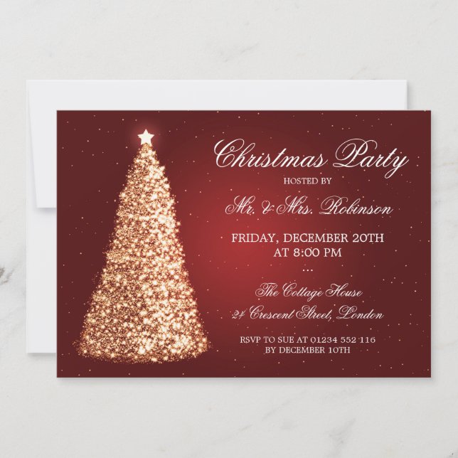 Elegant Gold Christmas Party Red Invitation (Front)