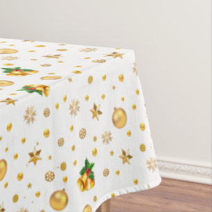 Elegant Gold Christmas Pattern on White Tablecloth