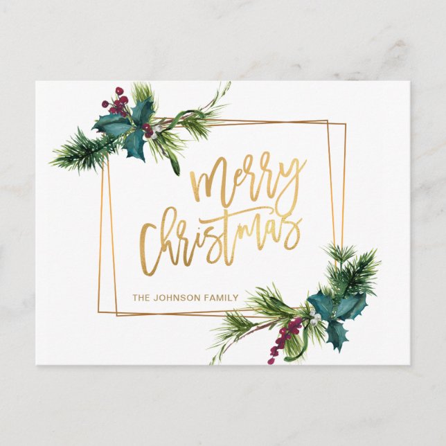 Elegant Gold Christmas Pine Cones Holiday Greeting Postcard (Front)