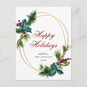 Elegant Gold Christmas Pine Cones Holiday Greeting Postcard