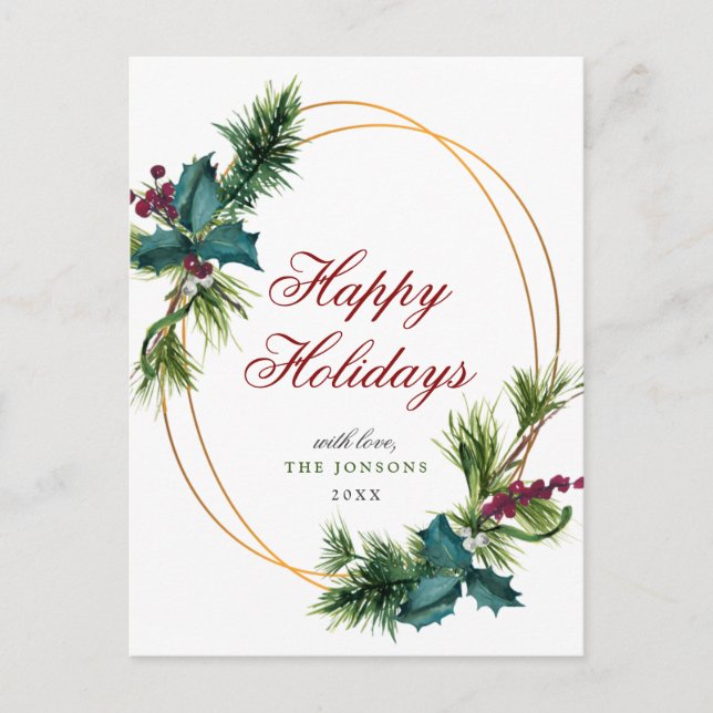 Elegant Gold Christmas Pine Cones Holiday Greeting Postcard (Front)
