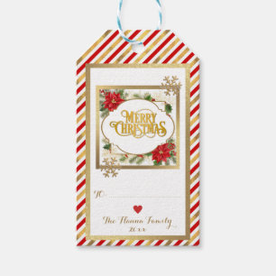 Elegant Gold Christmas Poinsettia Flower Gift Tags