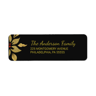 Elegant Gold Christmas Poinsettia Return Address