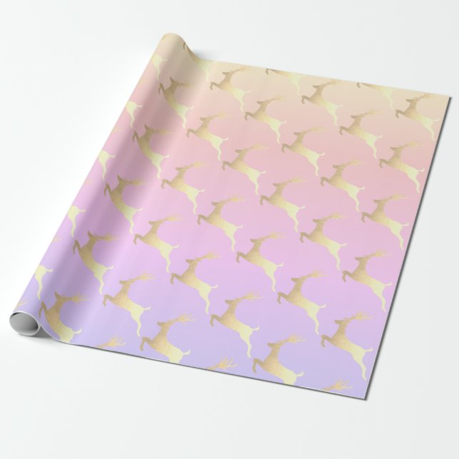 Elegant Gold Christmas Reindeer Pattern Wrapping Paper (Unrolled)