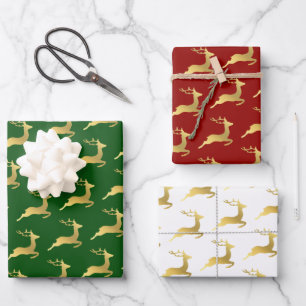 Elegant Gold Christmas Reindeer Pattern Wrapping Paper Sheet