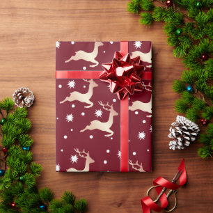 Elegant Gold Christmas Reindeer Snowflake Pattern  Wrapping Paper