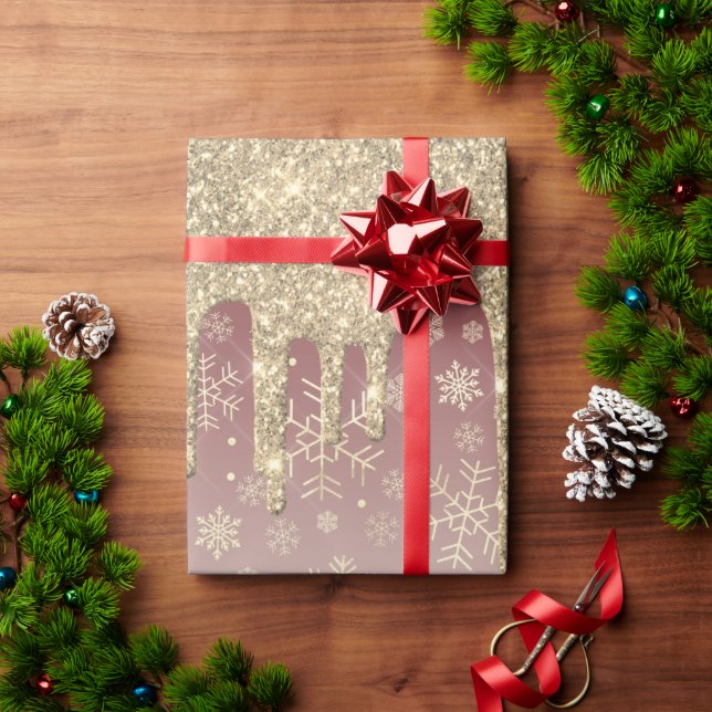 Elegant Gold Christmas Snowflake Pattern Dripping Wrapping Paper (Holiday Gift)