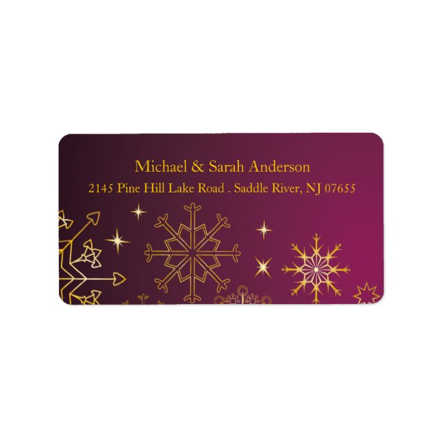 Elegant Gold Christmas Snowflakes Address Label (Front)