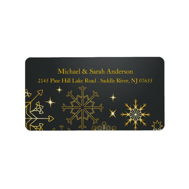 Elegant Gold Christmas Snowflakes Address Label (Front)