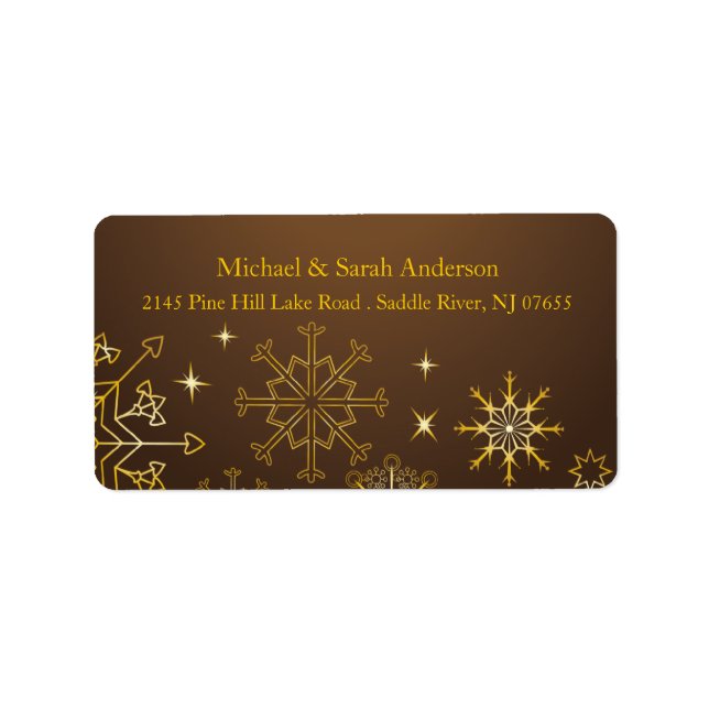 Elegant Gold Christmas Snowflakes Address Label (Front)