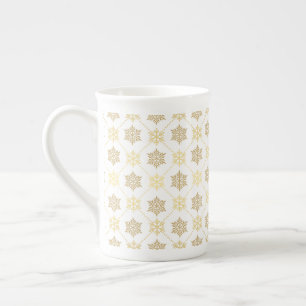 Elegant Gold Christmas Snowflakes Pattern Bone China Mug