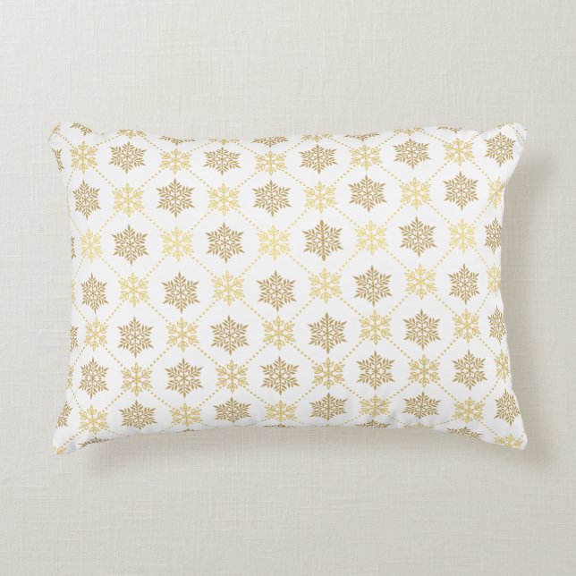 Elegant Gold Christmas Snowflakes Pattern Decorative Cushion (Front)