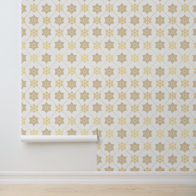 Elegant Gold Christmas Snowflakes Pattern Wallpaper (Application)